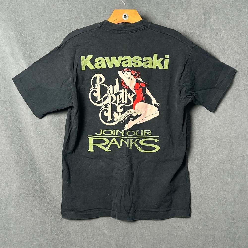 Vtg 90s Kawasaki Motorcycle T Shirt Mens L Single Stitch Bad Betty Pinup Tee